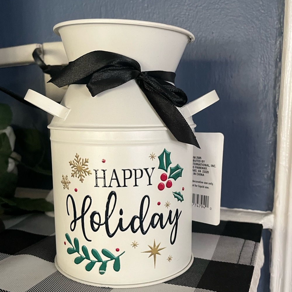 Festive Holiday Milk Can with Black Ribbon - Picture 6 of 6